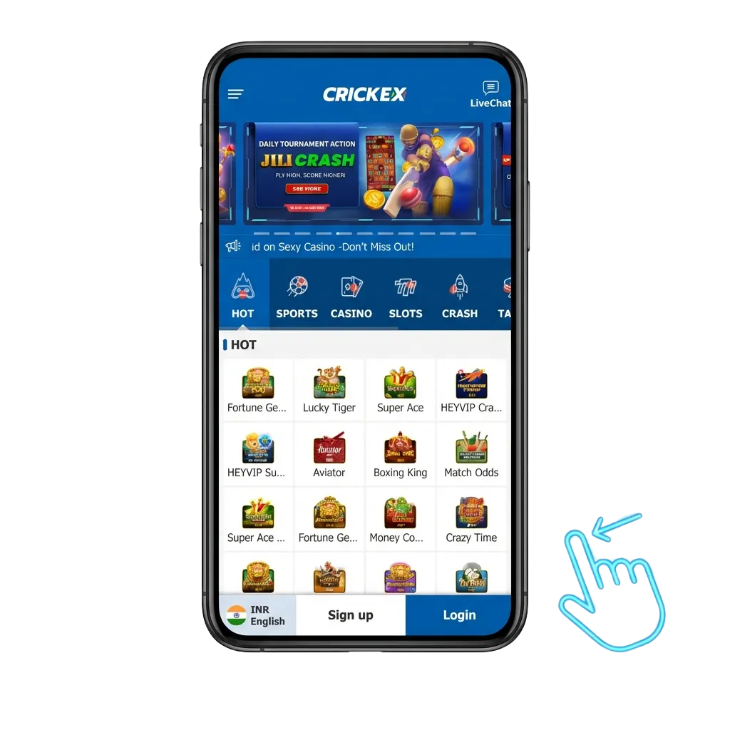 Crickex Aviator game mobile app interface showing Android and iOS compatibility for Indian players
